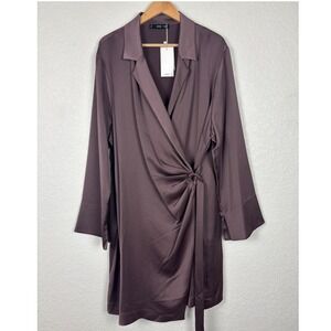 NEW‎ Mango MNG Satin Wrap Mini Emily Shirt Dress SZ 3XL US 18 PLUM Mauve